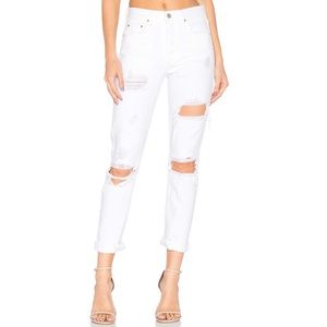 NWT GRLFRND Karolina White High Rise Distressed Raw Edge Skinny Jeans Revolve 24